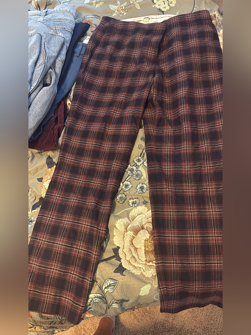 J. Crew Women's Burgundy & Black Plaid Ankle Pants